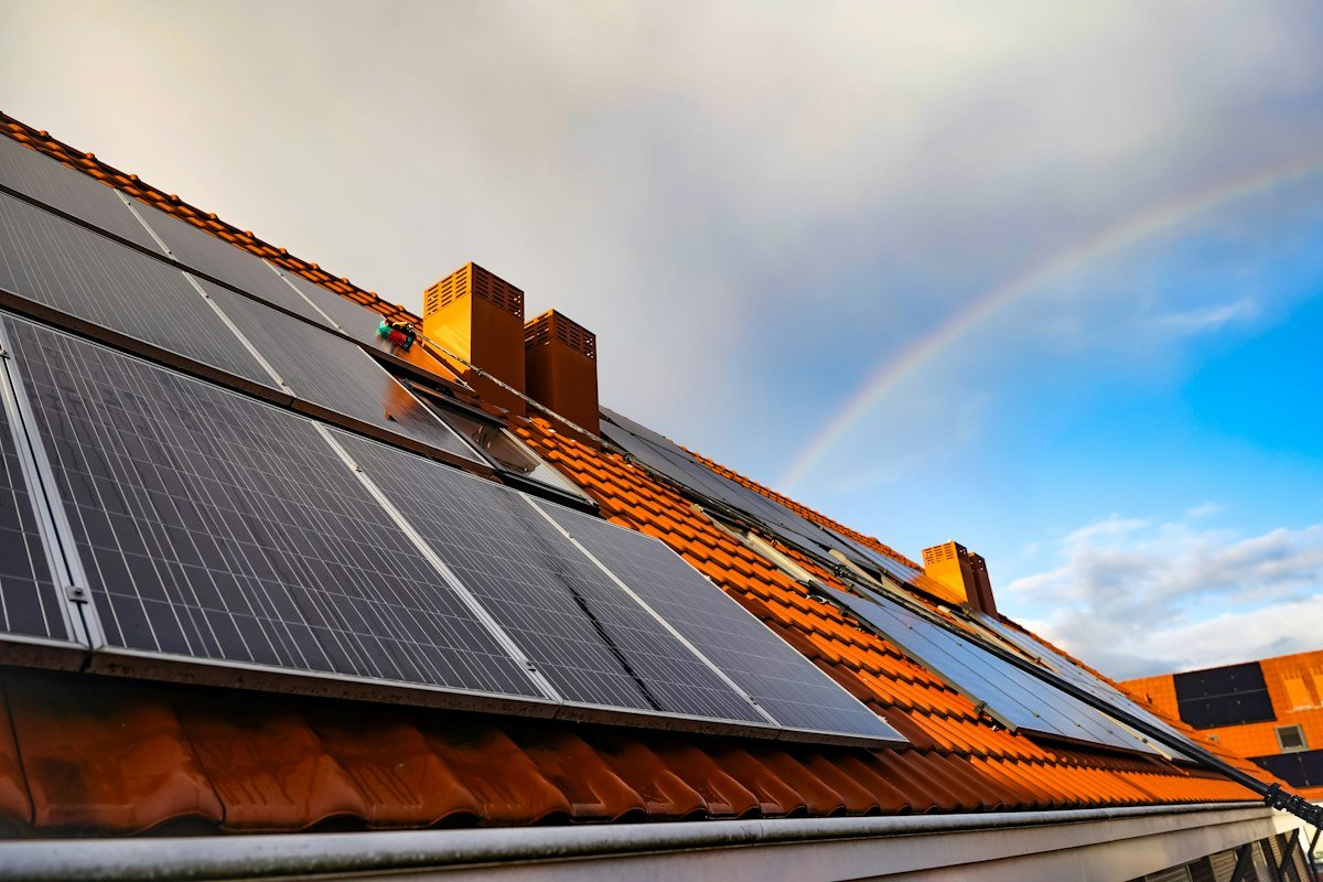 Solar panels on a tiled roof
